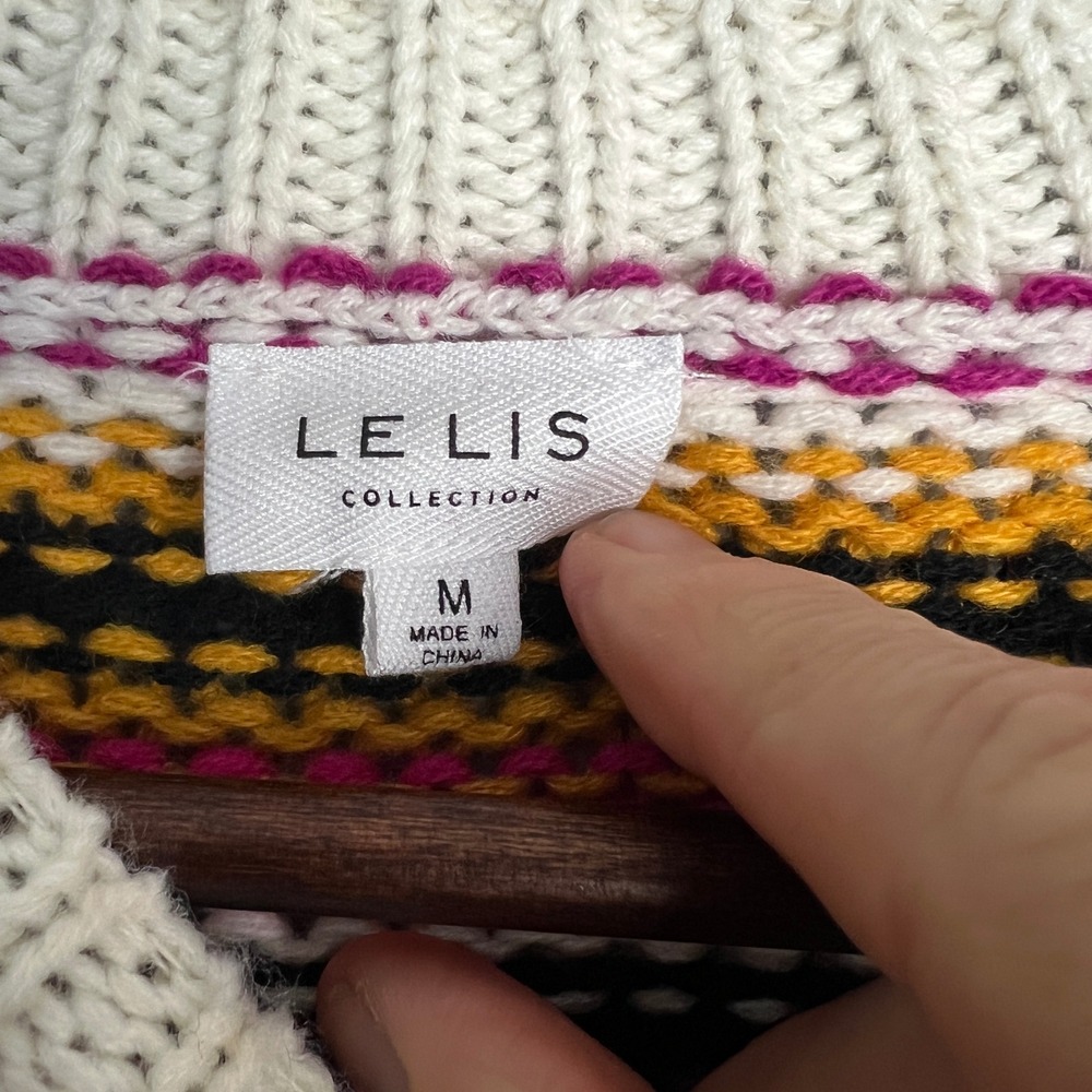 Le Lis Collection Striped Chucky Knit Sweater Pullover Colorful Crew Neck Medium - Picture 2 of 9